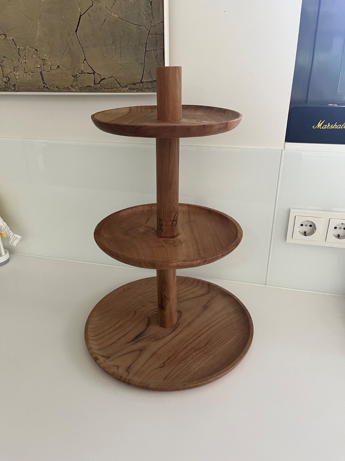 Kleine Holz Etageren Teakholz 50cm Höhe; 35 cm Durchmesser I Handgefertigt