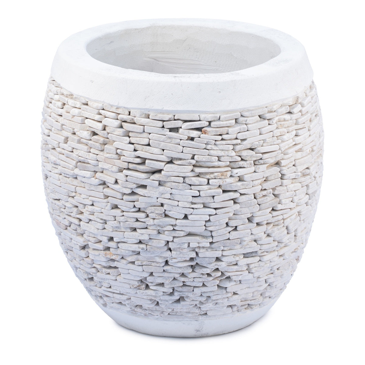 Großer Mosaik Deko-Topf aus Stein Weiß 45 cm x 45 cm - 45kg | Garten / Terrasse